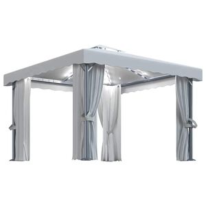 vidaXL Pavėsinė su lemputėmis ir užuolaidomis LED, kreminė balta, 3x3m