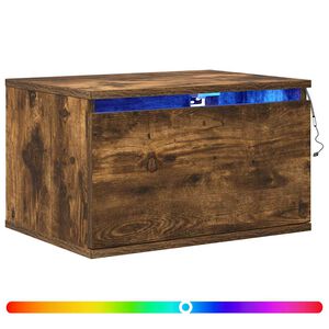 vidaXL Prie sienos montuojama naktinė spintelė su LED, dūminio ąžuolo