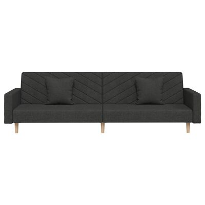 vidaXL Dvivietė sofa-lova su dvejomis pagalvėmis, juoda, audinys