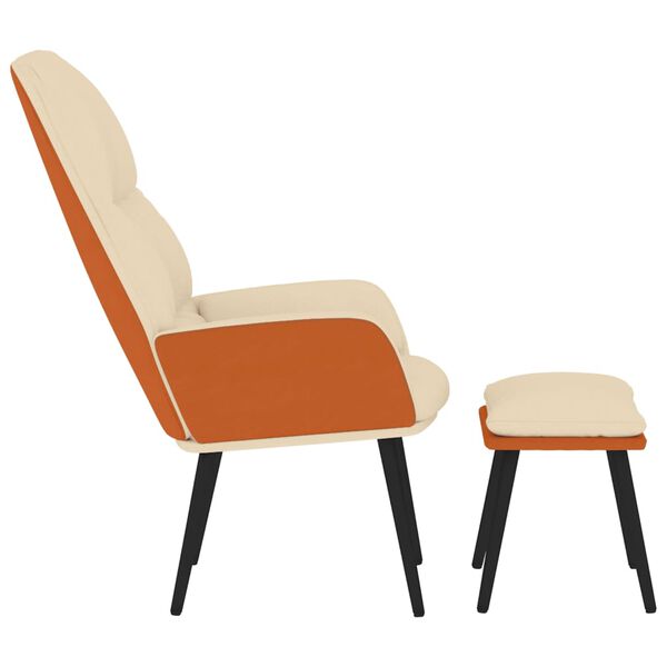 vidaXL Poilsio kėdė su taburete, kreminės baltos spalvos, audinys