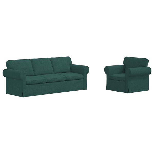 vidaXL Sofa 2 pcs Tamsiai žalia 215 x 82 x 80 cm audinys