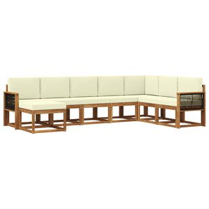 vidaXL Lauko sofos komplektas su pagalve 8 pcs Natūralus ir grietinėlė