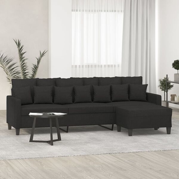 vidaXL Trivietė sofa su pakoja, juodos spalvos, 210cm, audinys