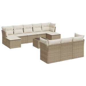 vidaXL Sodo komplektas su pagalvėlėmis, 11 dalių, smėlio, poliratanas
