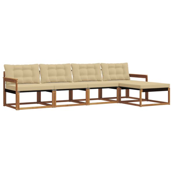 vidaXL Lauko sofos komplektas su pagalve 5 pcs Natūralus ir bežinis