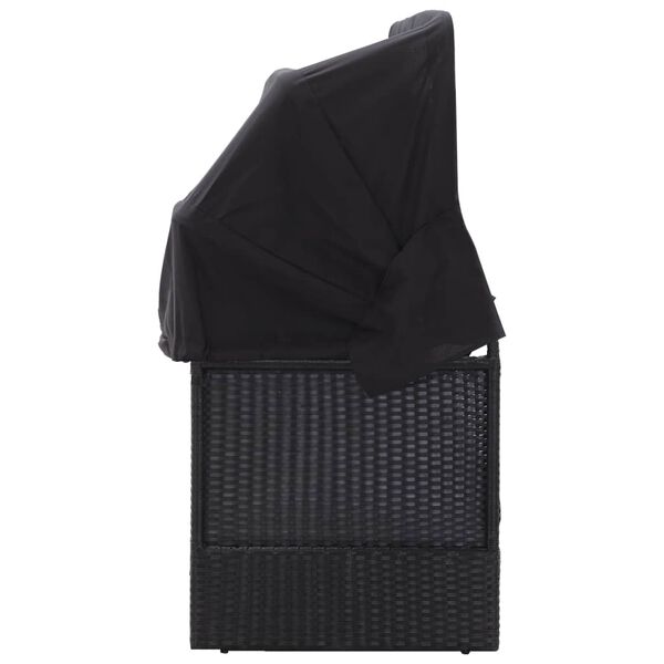 vidaXL Lauko sofa-lova su stogeliu, juodos spalvos, poliratanas