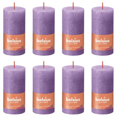 Bolsius Žvakės Shine, 8vnt., violetinės, 100x50mm, cilindro formos