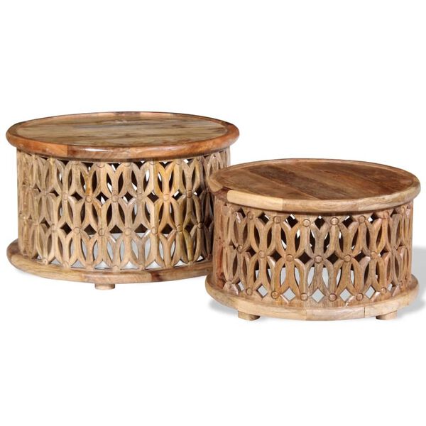 vidaXL Dviejų kavos staliukų komplektas, masyvi mango mediena