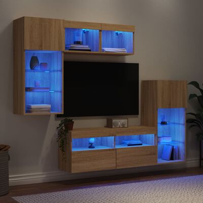 vidaXL Sieninė TV sekcija su LED, 5 dalių, ąžuolo, apdirbta mediena