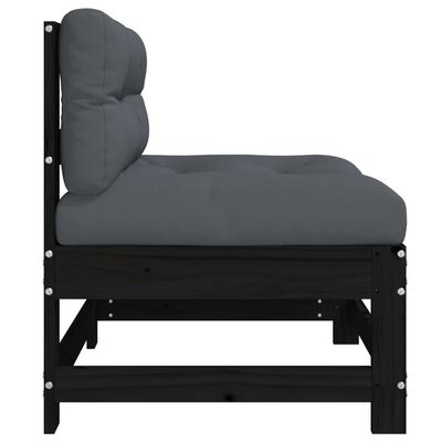 vidaXL Vidurinė sofos dalis su pagalvėlėmis, juoda, pušies masyvas