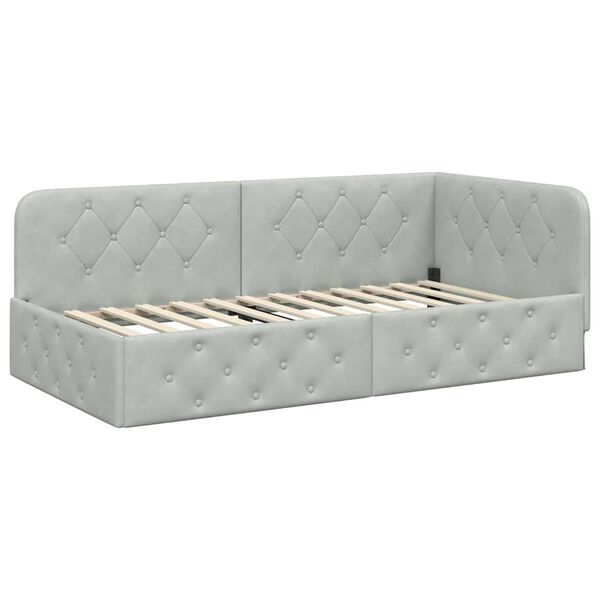 vidaXL Kampinė lovos konstrukcija Šviesiai pilka 90 x 200 cm Aksomas