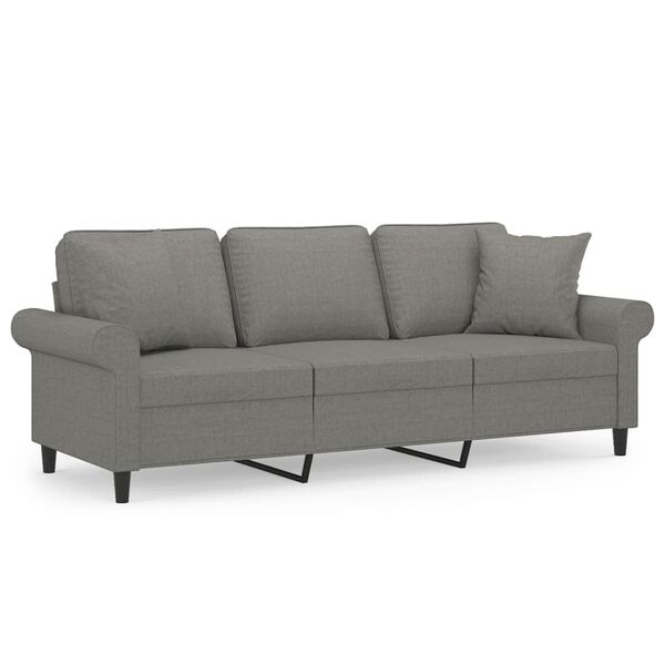 vidaXL Trivietė sofa su pagalvėmis, tamsiai pilka, 180cm, audinys