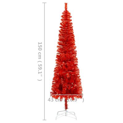 vidaXL Plona apšviesta Kalėdų eglutė, raudonos spalvos, 150cm