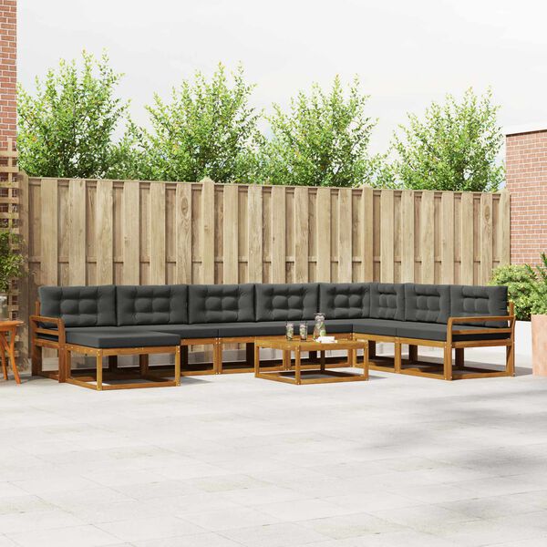 vidaXL Lauko sofos komplektas su pagalve 9 pcs Natūralus ir antracitas