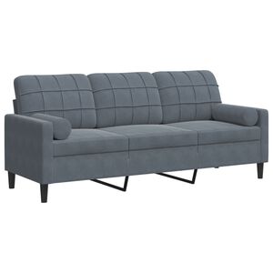 vidaXL Trivietė sofa su pagalvėlėmis, tamsiai pilka, 180cm, aksomas