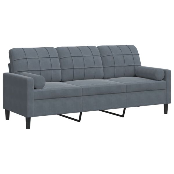 vidaXL Trivietė sofa su pagalvėlėmis, tamsiai pilka, 180cm, aksomas
