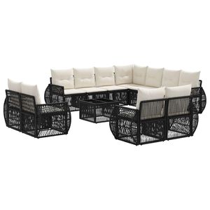 vidaXL Sodo Sofų Rinkinys 12 pcs Juoda ir kreminė balta poliratanas