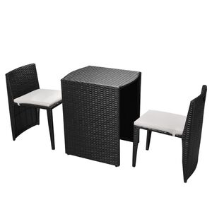 vidaXL Bistro baldų komplektas su pagalvėmis, 3d., juodas, polirat.