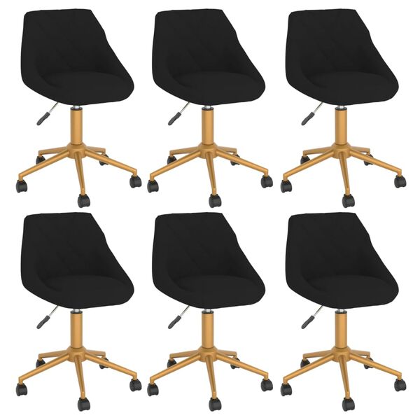 vidaXL Pasukamos valgomojo kėdės, 6vnt., juodos spalvos, aksomas