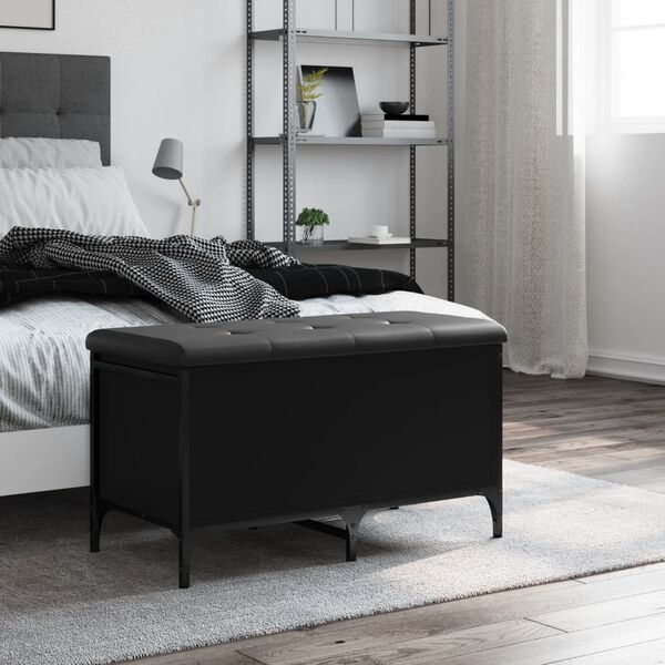 vidaXL Suoliukas-daiktadėžė, juodas, 82x42x45cm, apdirbta mediena