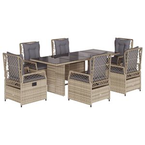 vidaXL Sodo komplektas su pagalvėlėmis, 7 dalių, smėlio, poliratanas