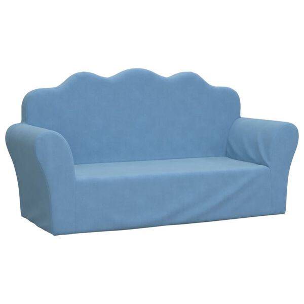vidaXL Vaikiška dvivietė sofa, mėlynos spalvos, minkštas pliušas