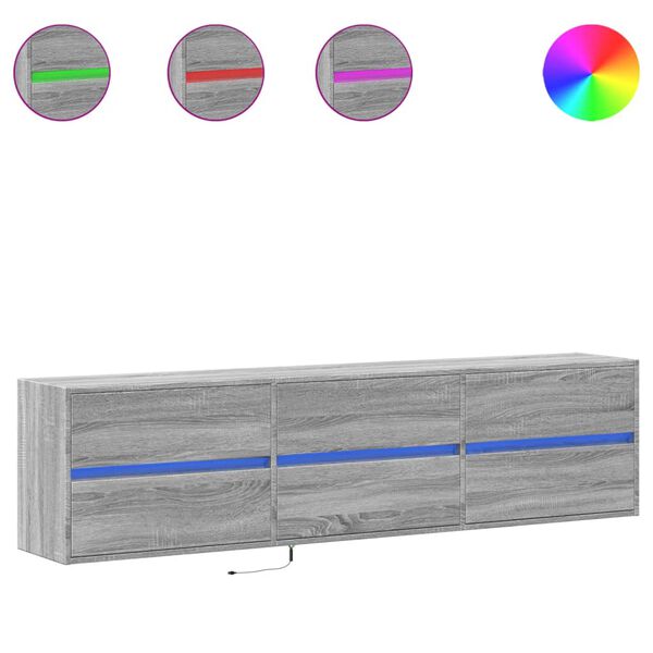 vidaXL Sieninė TV spintelė su LED lemputėmis, pilka, 180x31x45cm