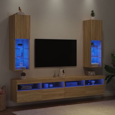 vidaXL TV spintelės su LED lemputėmis, 2vnt., ąžuolo, 30,5x30x102cm