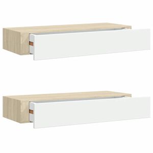 vidaXL Sieninės stalčių lentynos, 2 vnt., ąžuolo ir baltos spalvos, 60x23,5x10cm, MDF
