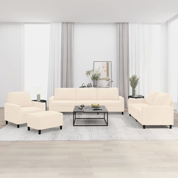 vidaXL Sofos komplektas su pagalvėlėmis, 4 dalių, kreminis, aksomas