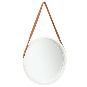 vidaXL Sieninis veidrodis su dirželiu, baltos spalvos, 50cm