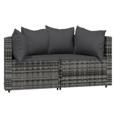 vidaXL Kampinės sofos su pagalvėlėmis, 2vnt., pilkos, poliratanas