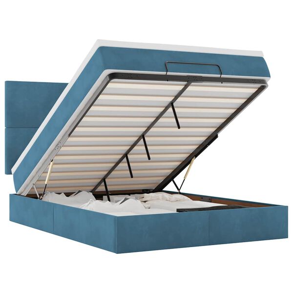 vidaXL Osmanų lova su čiužiniais Tamsiai mėlyna 140x190cm Velvet