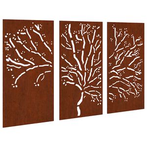 vidaXL Sodo sienos dekoracija, 3 dalių, 105x55cm, corten plienas