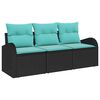 vidaXL Sodo Sofų Rinkinys 3 pcs Juoda ir turkio Poli ratanas