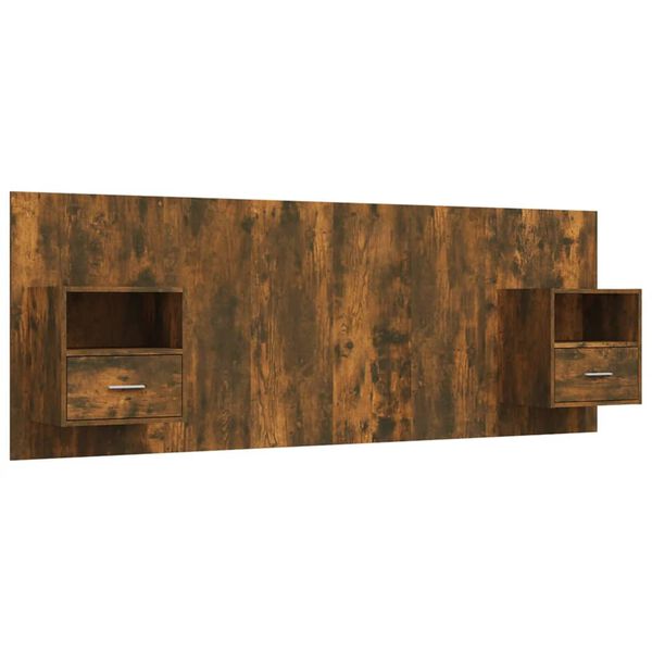 vidaXL Lovos galvūgalis su spintelėmis, dūminio ąžuolo, mediena