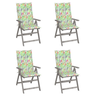 vidaXL Atlošiamos sodo kėdės su pagalvėmis, 4vnt., akacijos masyvas