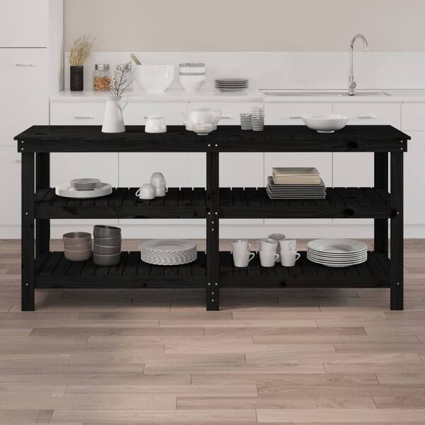 vidaXL Darbastalis, juodas, 181x50x80cm, pu&scaron;ies medienos masyvas