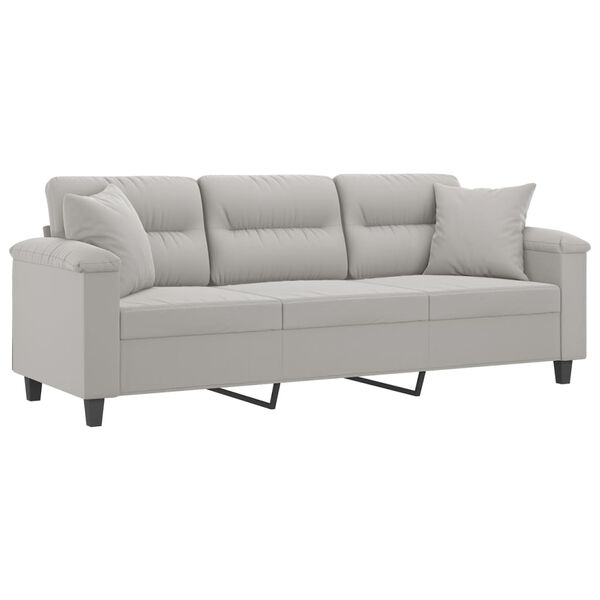 vidaXL Trivietė sofa su pagalvėmis, &scaron;viesiai pilka, 180cm, audinys