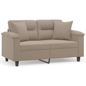 vidaXL Dvivietė sofa su pagalvėmis, taupe, 120cm, mikropluo&scaron;to audinys
