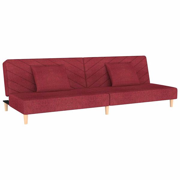 vidaXL Dvivietė sofa-lova su dvejomis pagalvėmis, vyno, audinys