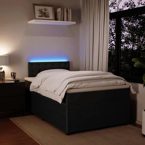 vidaXL Lova su spyruoklėmis ir čiužiniu, juoda, 120x200cm, aksomas