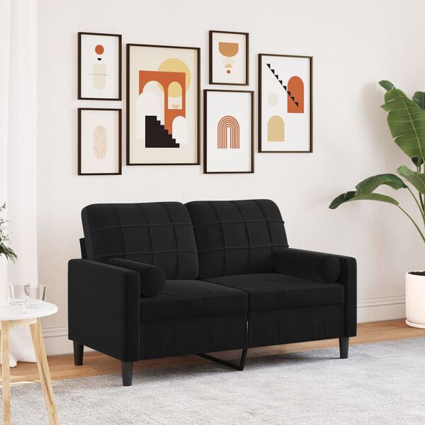 vidaXL Dvivietė sofa su pagalvėlėmis, juodos spalvos, 120cm, aksomas