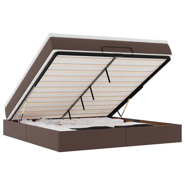 vidaXL Osmanų lovos rėmas su čiužiniu, rudas, 160x200cm, dirbtinė oda