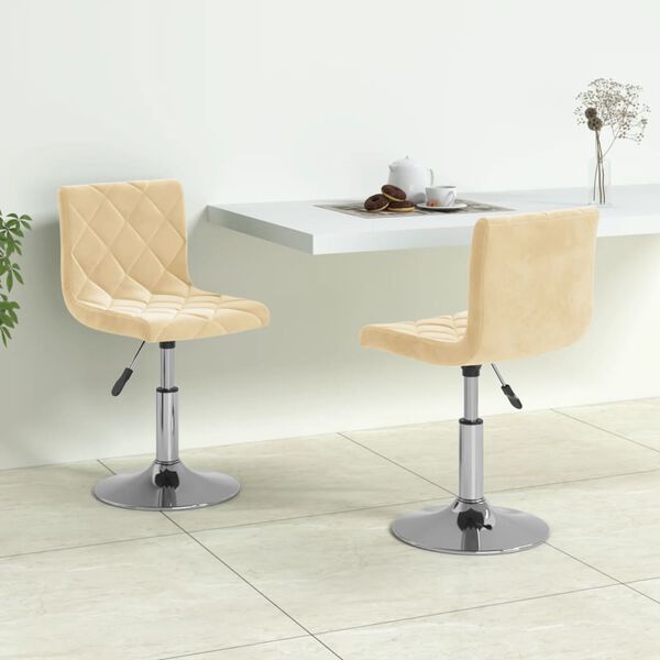 vidaXL Pasukamos valgomojo kėdės, 2vnt., kreminės spalvos, aksomas