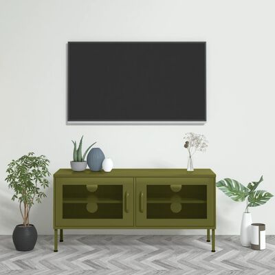vidaXL Televizoriaus spintelė, alyvuogių žalia, 105x35x50cm, plienas