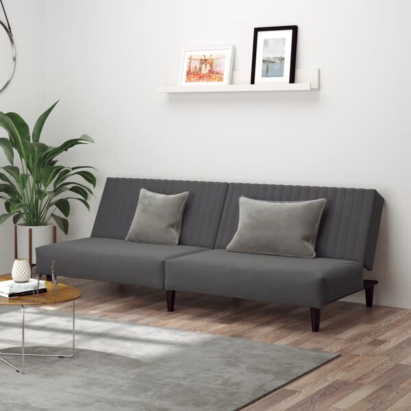 vidaXL Dvivietė sofa-lova, tamsiai pilkos spalvos, aksomas