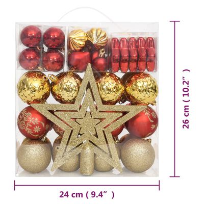 vidaXL Kalėdinių žaisliukų rinkinys, 70vnt., auksiniai ir raudoni