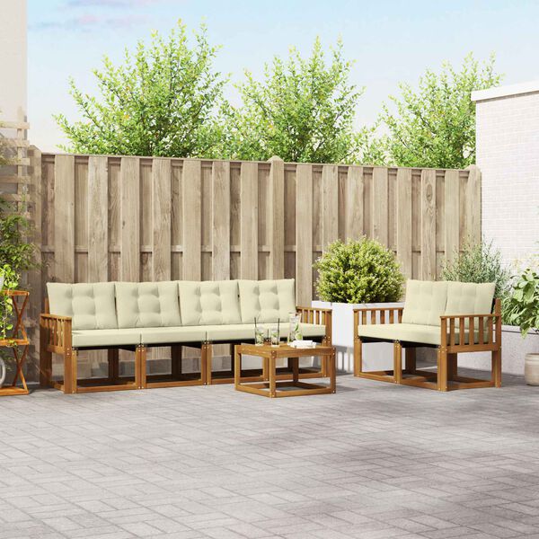 vidaXL Lauko sofos komplektas su pagalve 7 pcs Natūralus ir grietinėlė