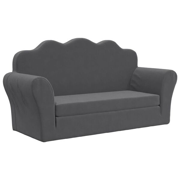vidaXL Dvivietė vaiki&scaron;ka sofa-lova, antracito, mink&scaron;tas pliu&scaron;as